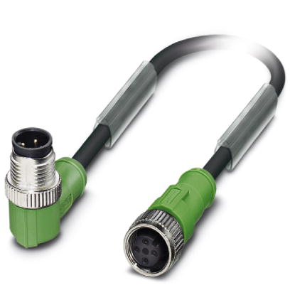 Phoenix Contact M12 to M12 Cordset; SAC-3P-M12MR/0.3-PUR/M12FS B; Female Straight to Male Right Angle; 4-Pin; 3-Wire (pins 2; 4 bridged) to 3-Pin; 0.3m PUR Cable